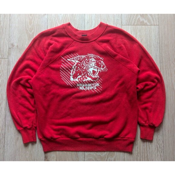Jean Top Vintage 70s Washington Wildcats Red Graphic Crewneck / Sz M / USA Made - Picture 1 of 4